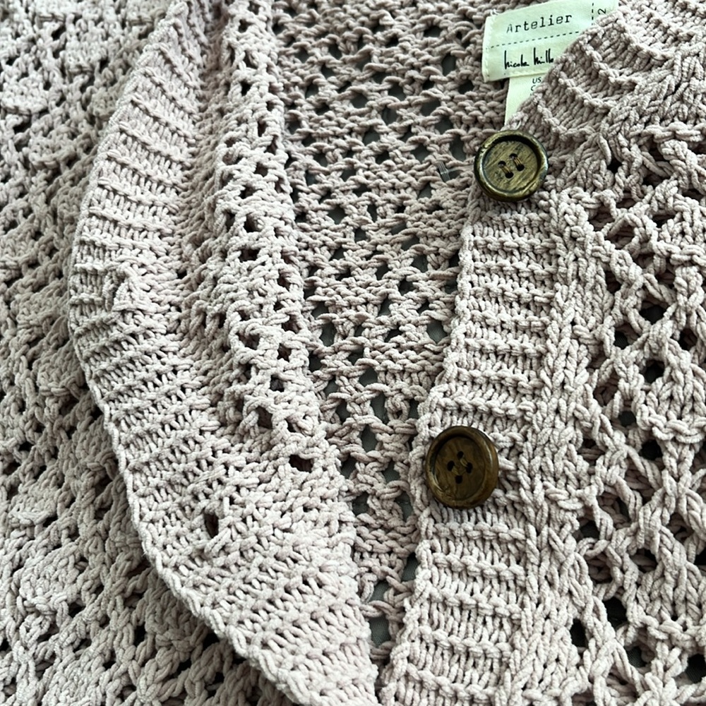 Nicole Miller Pink Cropped Cardigan with Open-Knit Design - Picture 10 of 14